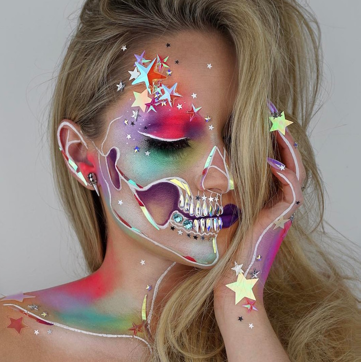 Vanessa Davis Showcases An Elaborate Rainbow Skull Makeup Look