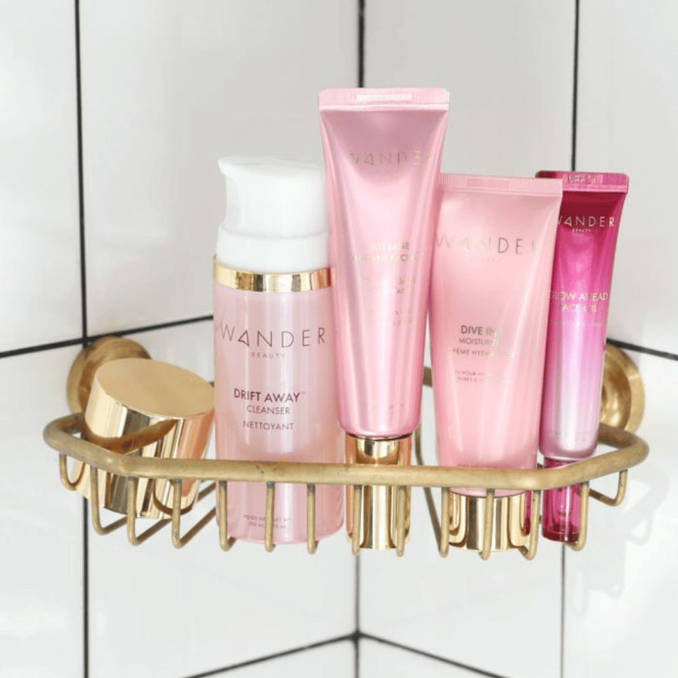 An advertisement for Wander Beauty skincare products.