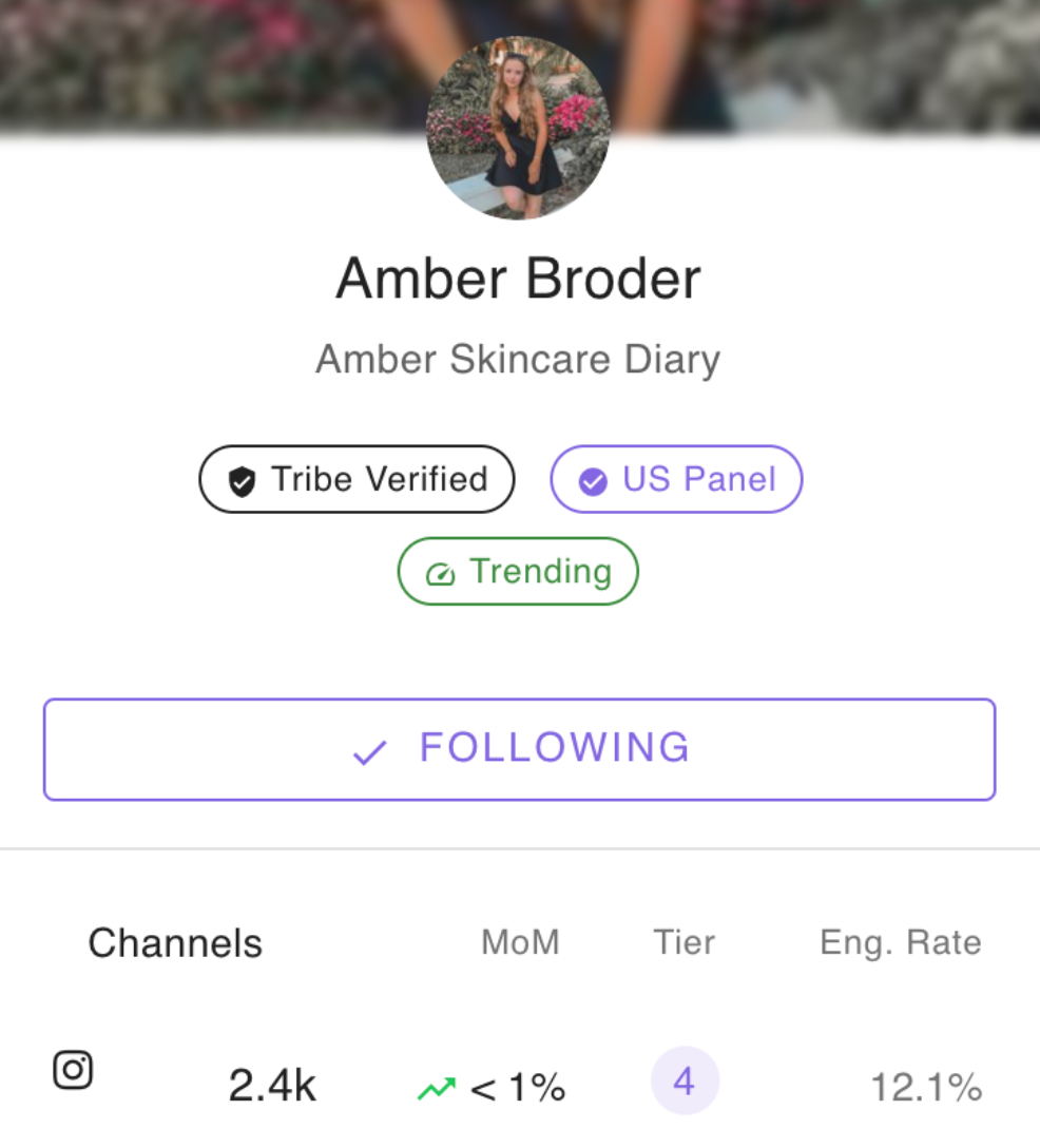 A Tribe Dynamics ambassador profile with the “Trending” momentum tag.