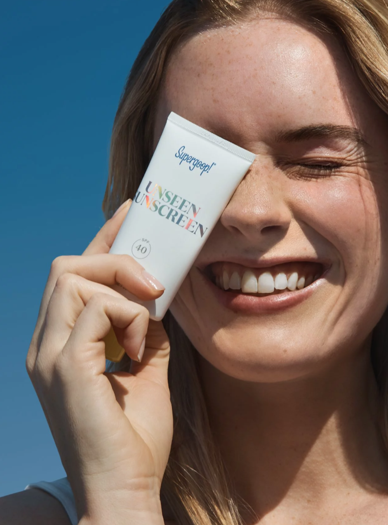 An advertisement for Supergoop!'s Unseen Sunscreen.