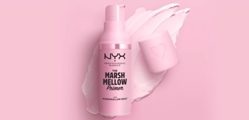 TikTok beauty product The Marshmellow Smoothing Primer against a pink background.