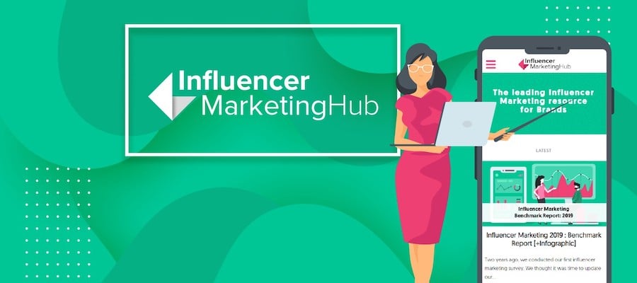 A promotional banner for the Influencer Marketing Hub.