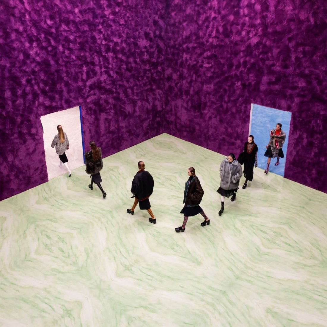 Models walk in Prada’s Ready-to-Wear digital fashion show.