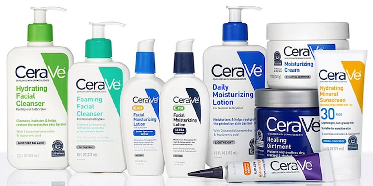 A range of CeraVe skincare and bodycare products against a white background, from cerave.com.