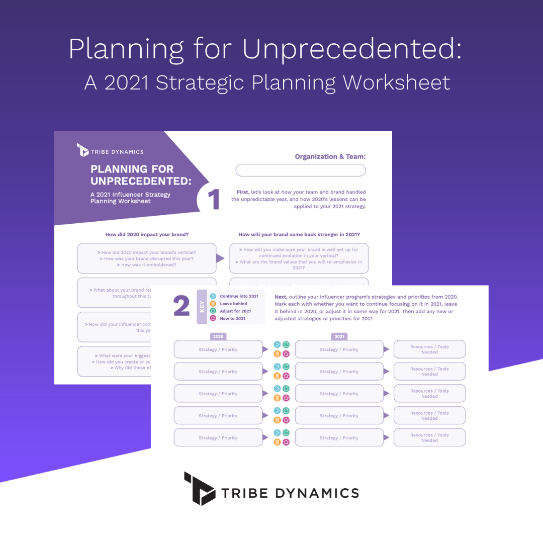 A preview of Tribe Dynamics' free downloadable "Planning for Unprecedented 2021 Strategic Planning Template."