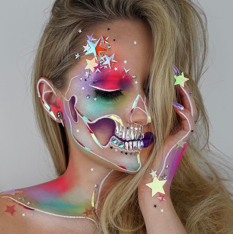 Vanessa Davis Showcases An Elaborate  Rainbow Skull Makeup Look